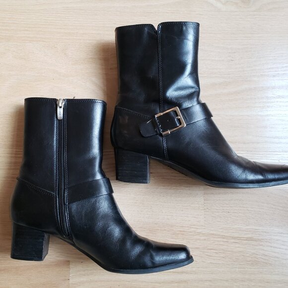 AK Forever Anne Klein I Flex Black Genuine Leather Zip Ankle Boots - Size 8 M - Picture 2 of 12